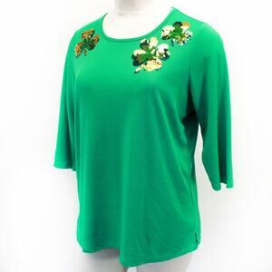 Quacker Factory Plus Green Irish St. Patrick Clover Tee Shirt Top Tunic 2X